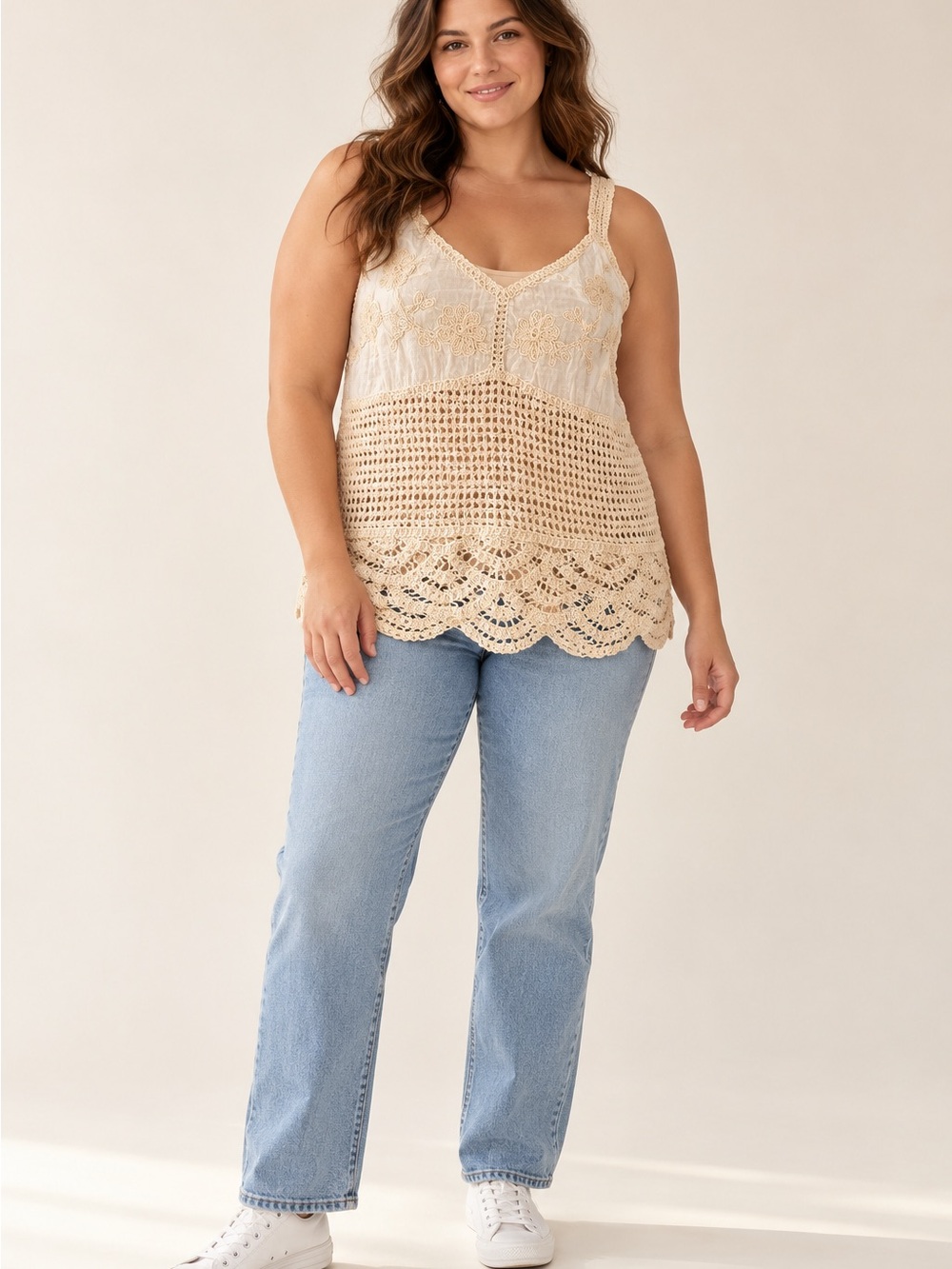 Roommates Cream Embroidered Crochet Camisole Tank 0077